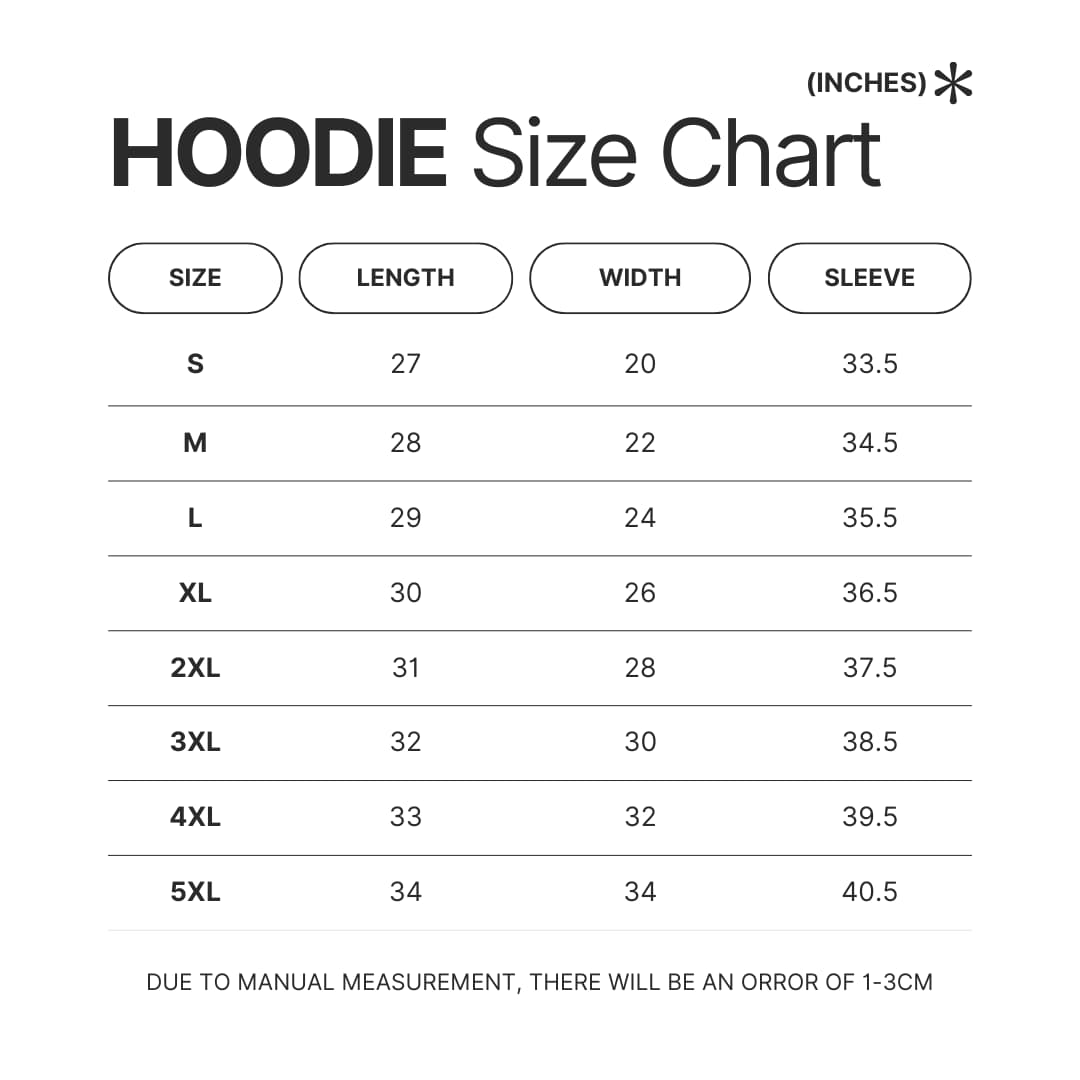 Hoodie Size Chart - Dorohedoro UK Shop