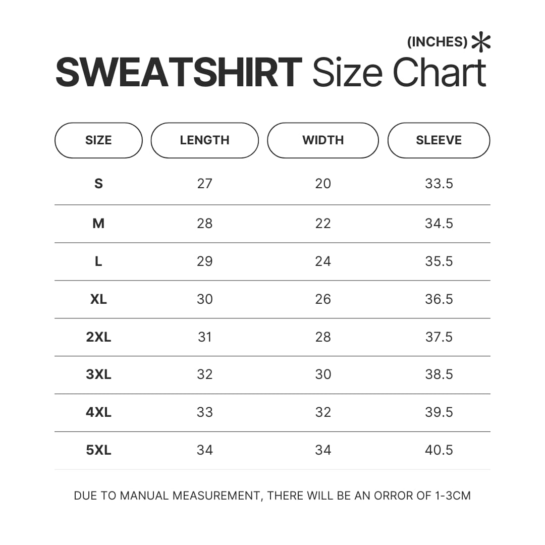Sweatshirt Size Chart - Dorohedoro UK Shop