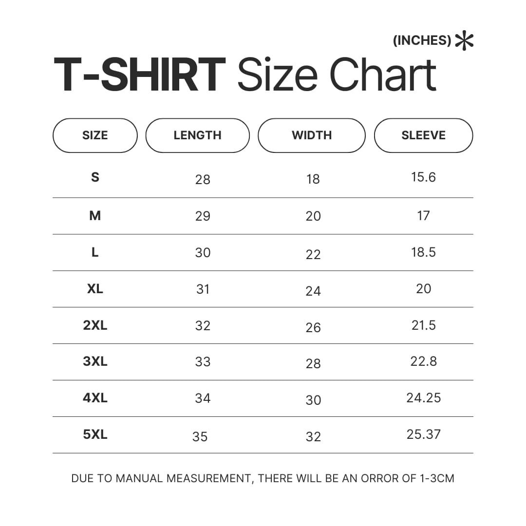 T shirt Size Chart - Dorohedoro UK Shop